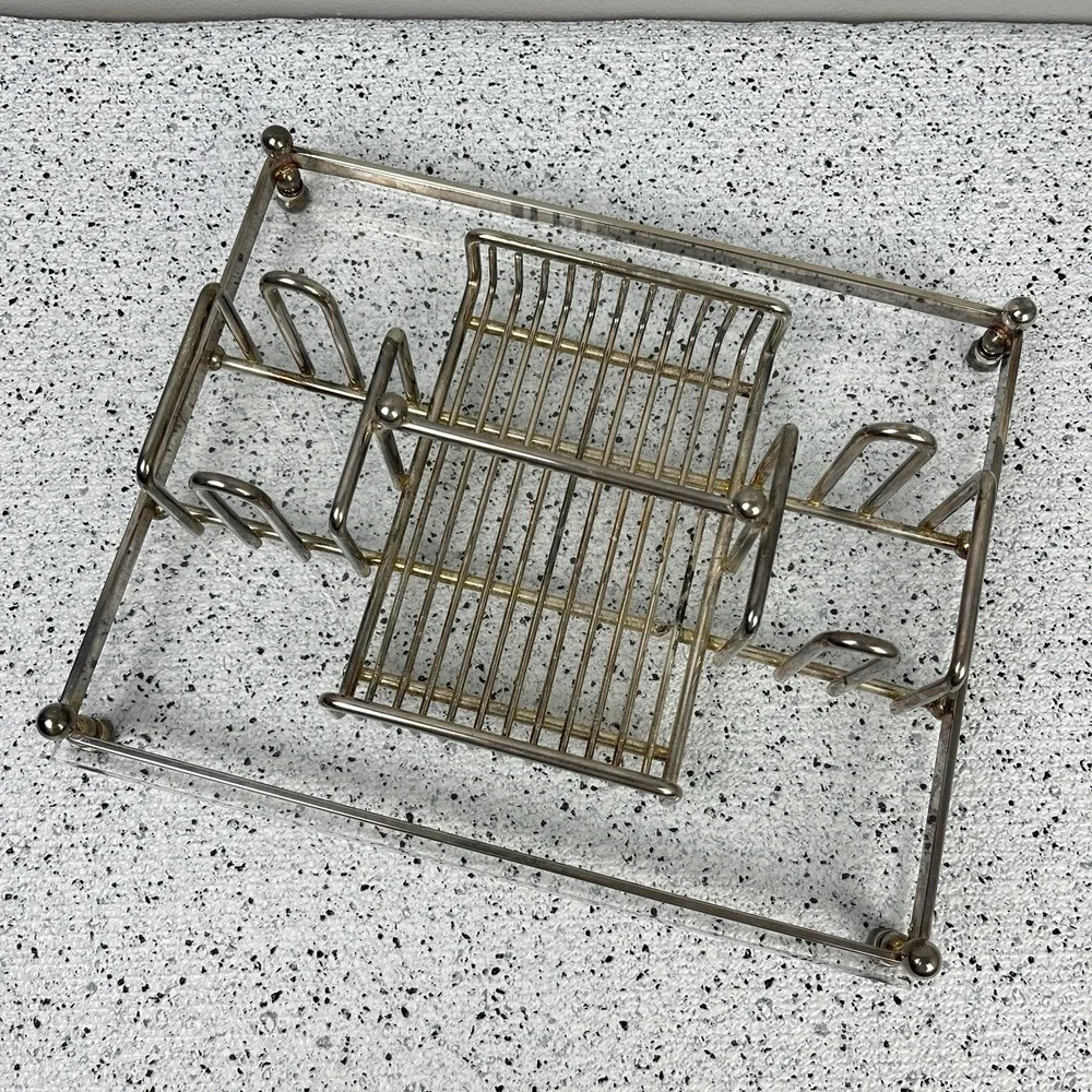 Vintage Acrylic & Chrome Tray Letter Holder Desk Organizer Vanity‎ Tray